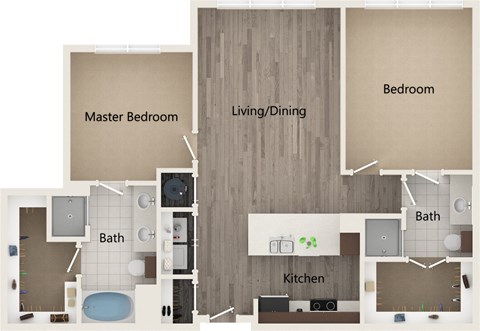 Floor plan for 2 beds, 2 baths, 1145 sqft